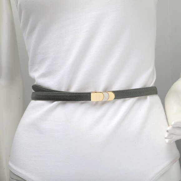 Vintage Couture Emmanuel Leather Snakeskin Skinny Belt 80s Grey Gold - Picture 4 of 10